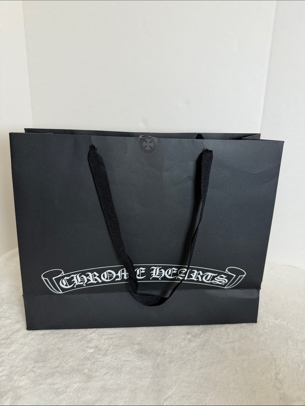 Chrome Hearts Black Paper Shopping Tote with White Logo 16”